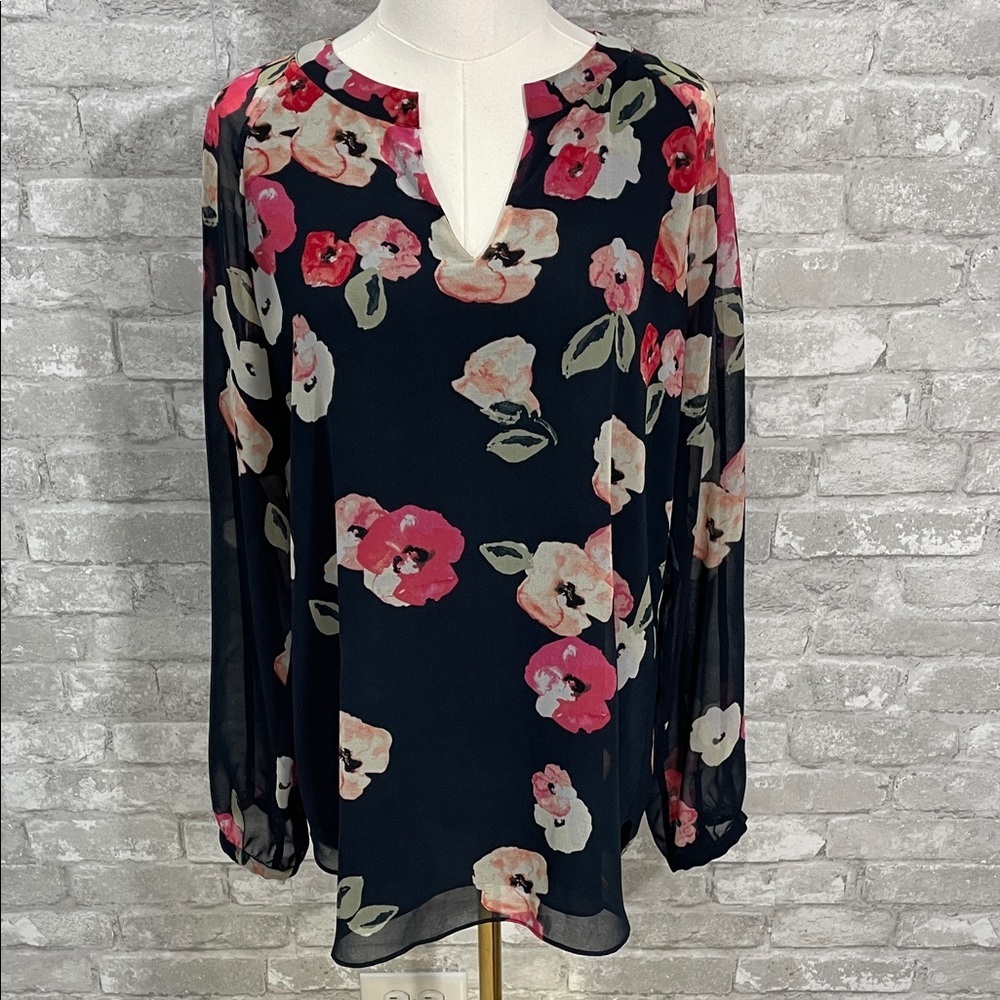 CABI #971 Poppy Floral Chiffon Semi Sheer
Blouse